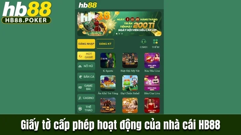 Giấy tờ cấp phép hoạt động của nhà cái HB88